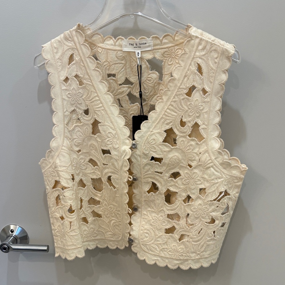 rag & bone Cream Floral Cutout Button Front Vest